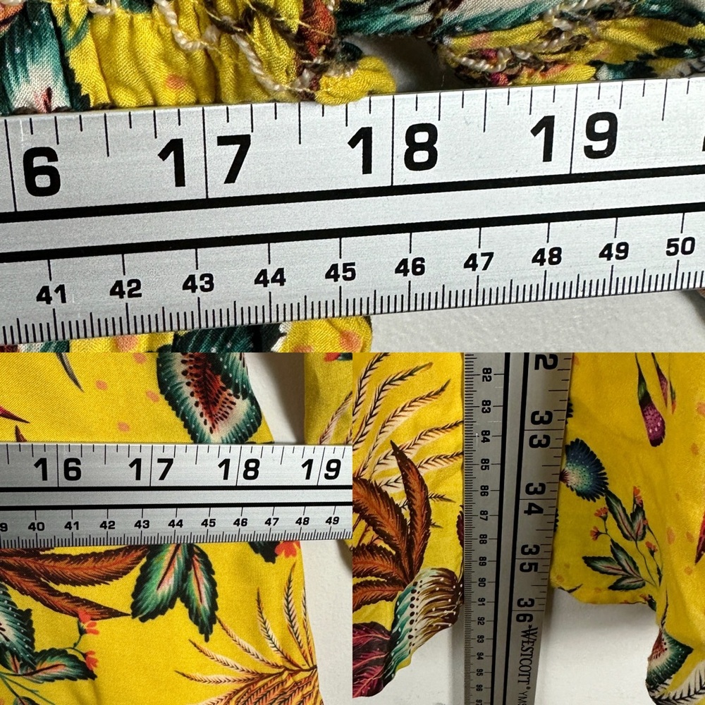 Anthropologie Farm Rio Yellow Floral Smocked Mini Dress Size Large Petite Boho L - Picture 15 of 16